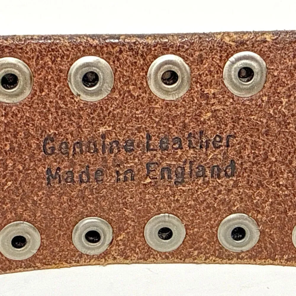 J Crew Rivet Adjustable O Ring Belt Womens S/M Brown VTG Wide Studs Leather
